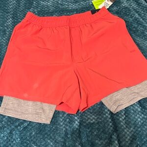DSG Men's Red Athletic Shorts with Gray Liner